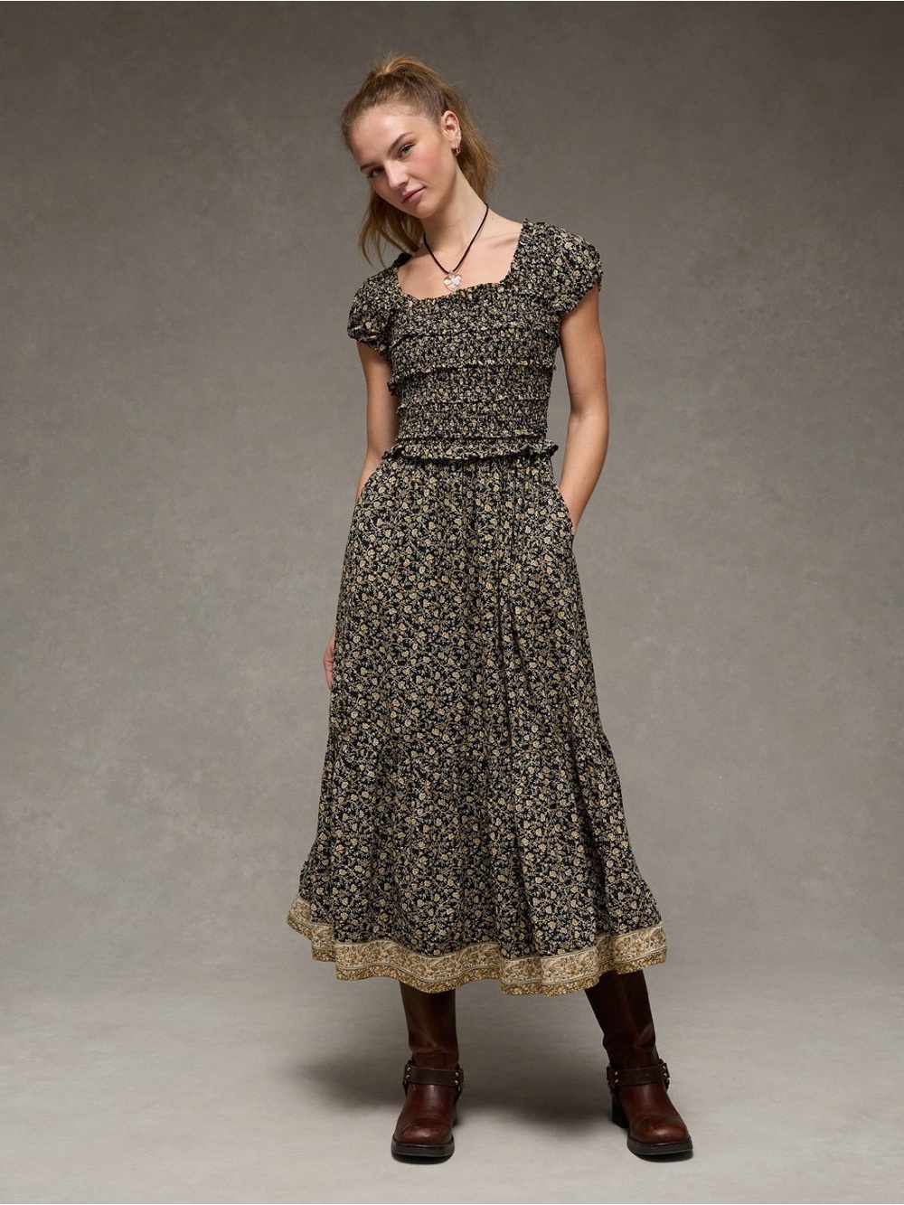American Eagle Scoop Neck Smocked
Midi Dress